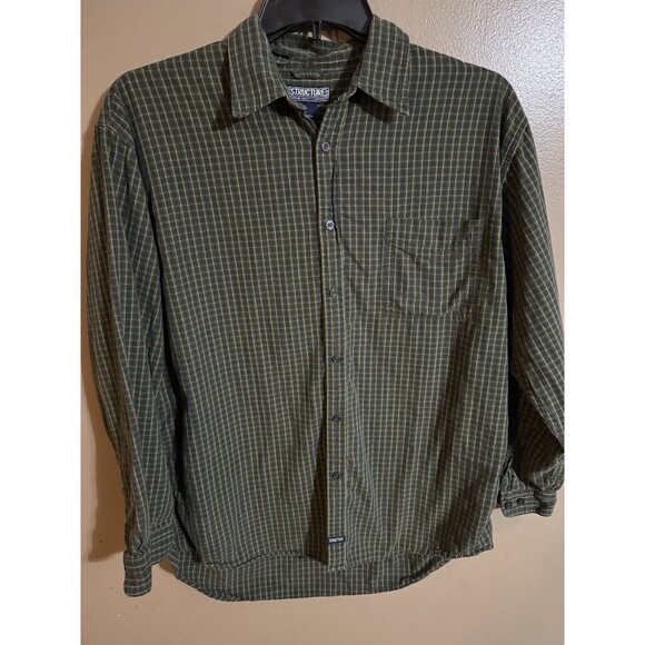 Vintage Structure Men’s Button Shirt L Cotton Green Flannel 90s Grunge - Picture 1 of 7